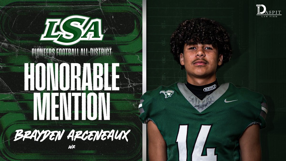 lsaathl's tweet photo. π₯ ALL DISTRICT PIONEERSπ₯
Honored to recognize our Lutheran South Football standouts!
Honorable Mention Offense:
Khyree Sadler - WR
Brad Whitehead - OL
Cortez Taylor - RB
Brayden Arceneaux - WR
#SouthPride #uncomMEN https://t.co/vZCUfWtS0n