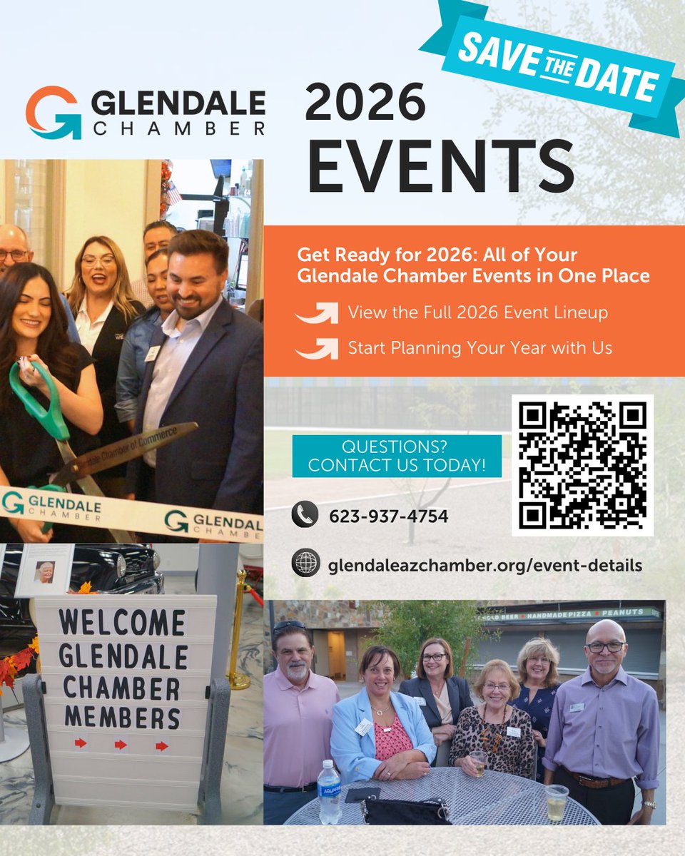 Members asked, and we delivered!✅

Our 2026 Calendar is available, giving you a full year of programming at your fingertips.

Mark your calendars and join us for another year of impactful connections and can’t-miss events! Get started at the link below:👇
glendaleazchamber.org/event-details
