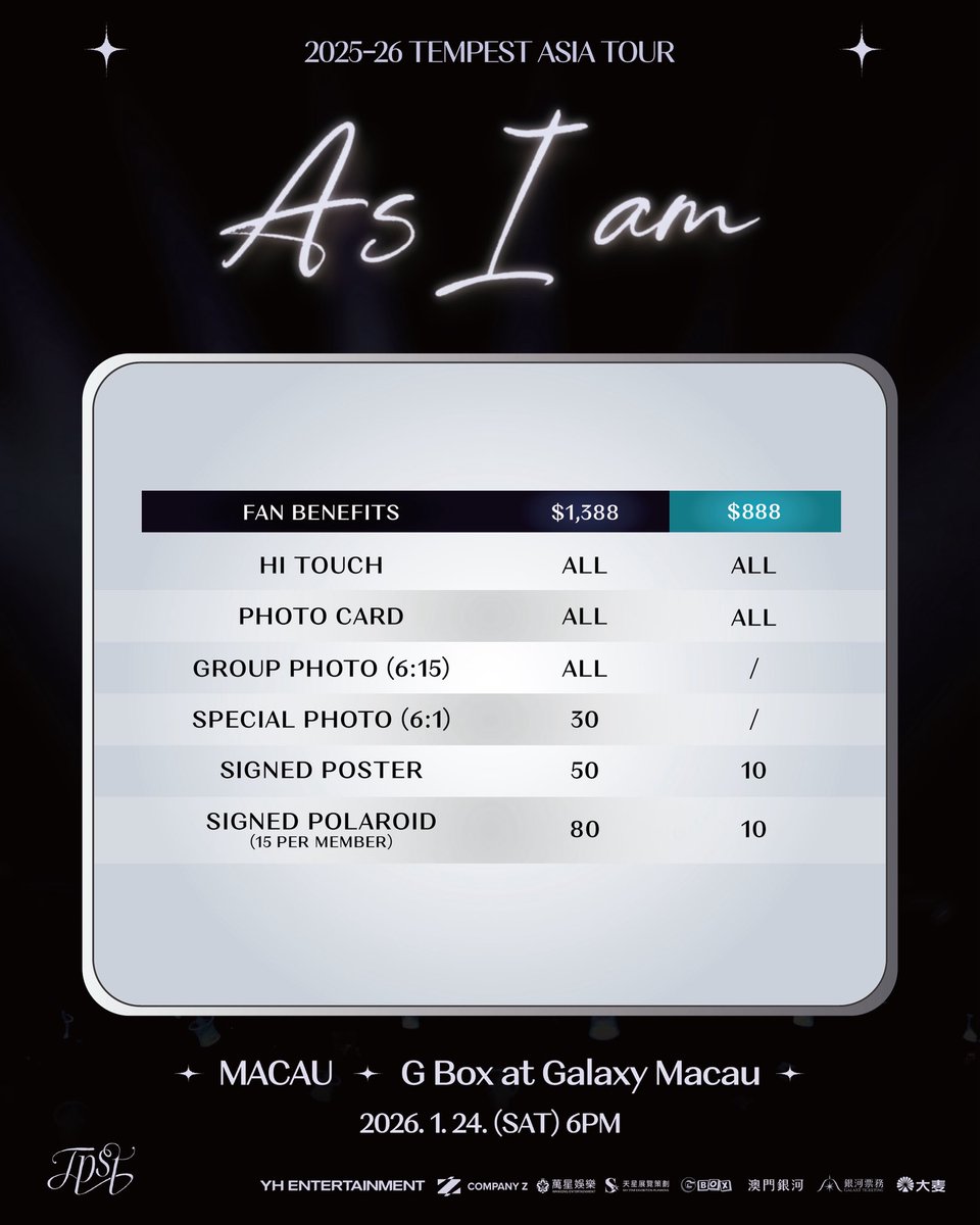 TPST__official's tweet photo. 2025-26 TEMPEST ASIA TOUR 
[As I am] in MACAU

🌪 Date: 2026.01.24. (SAT) 6PM
🌪 Venue: G Box at Galaxy Macau
🌪 Ticket Open : 2025.12.11 (THU) 4PM ~ 
* 현지 시간 기준

자세한 사항은 아래 링크를 통해서 확인해 주세요🌀
🔗 https://t.co/cB6crCDgIz
🔗 https://t.co/wsAdDZ6b02

#TEMPEST #템페스트
#As_I_am
#TEMPEST_ASIA_TOUR