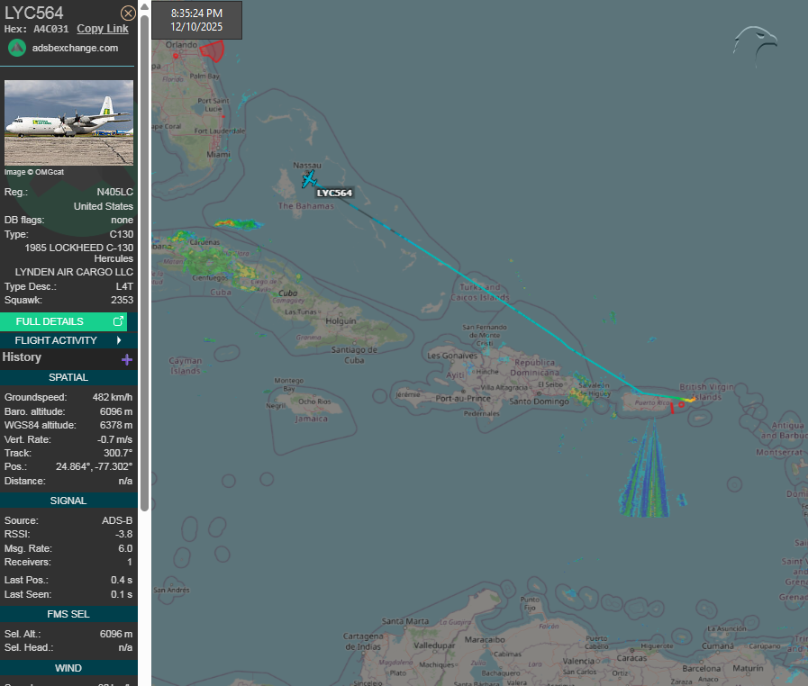 FlconEYES's tweet photo. N405LC Lynden Air Cargo 
Lockheed L-100-30 Hercules (L-382G)

Contratista civil, relacionado a cargos del gobierno y cosas de 3 letras. 🧐 
#CharlotteAmalie, #StThomas, #VI
LYNDEN AIR CARGO LLC
#AvGeek #ADSB #planespotting #10Dec https://t.co/iwIf7RrIrF