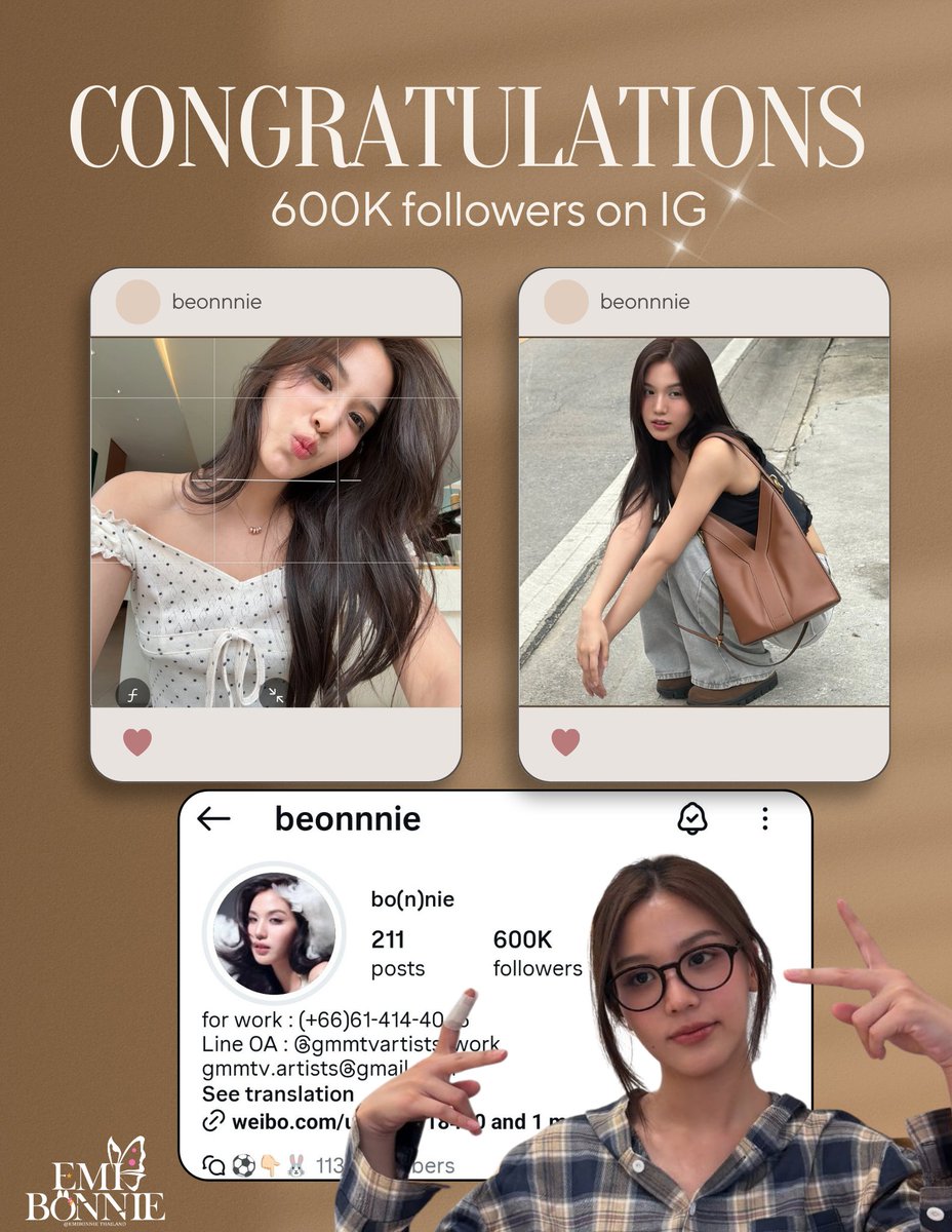 🌟 ขอแสดงความยินดีกับ บอนนี่ ภัทราภัสร์! 🌟

ยอดผู้ติดตามบนไอจี ทะลุ 600,000 คนแล้วกั๊บ! 🥳🎉

ขอบคุณบอนนี่ที่ตั้งใจสร้างผลงานดี ๆ ให้พวกเราได้ติดตาม 🫶🏻✨
และขอบคุณที่คอยมอบรอยยิ้ม ความสดใส และพลังบวกให้กับพวกเราเสมอ 😸

ขอให้มีคนค้นพบเสน่ห์ของหนู แล้วหลงรักหนูเพิ่มขึ้นไปอีกเยอะ