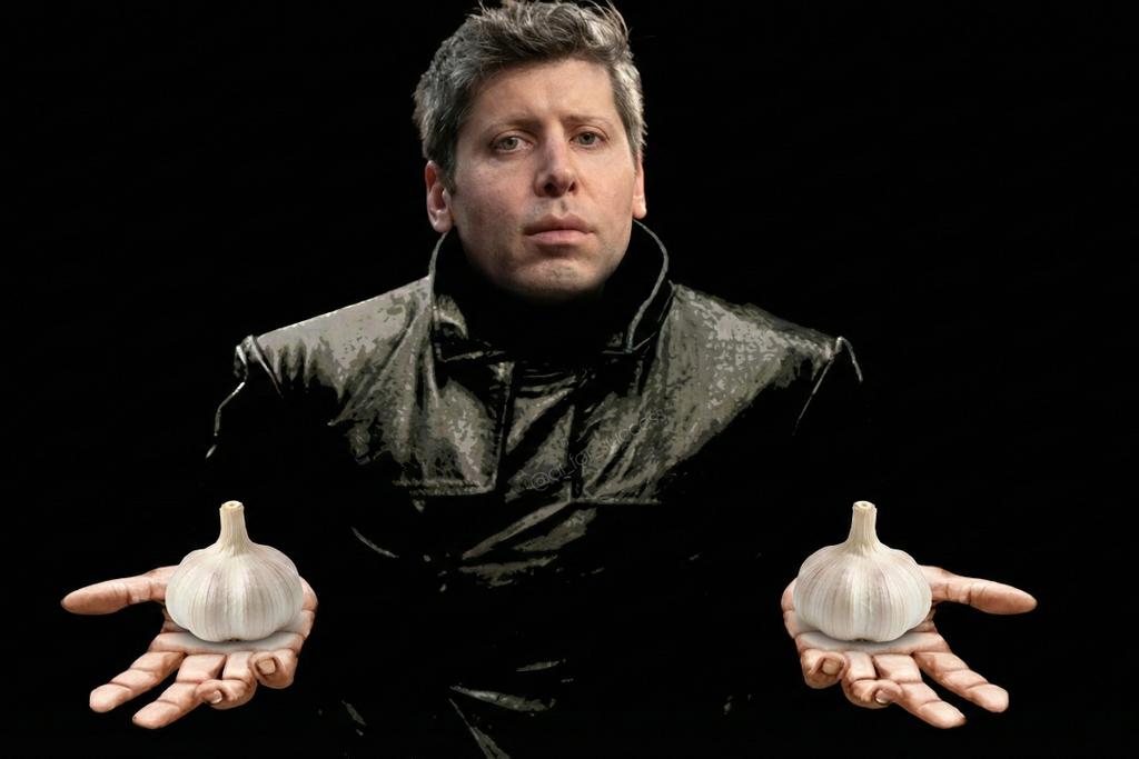 Sam Altman holding garlic