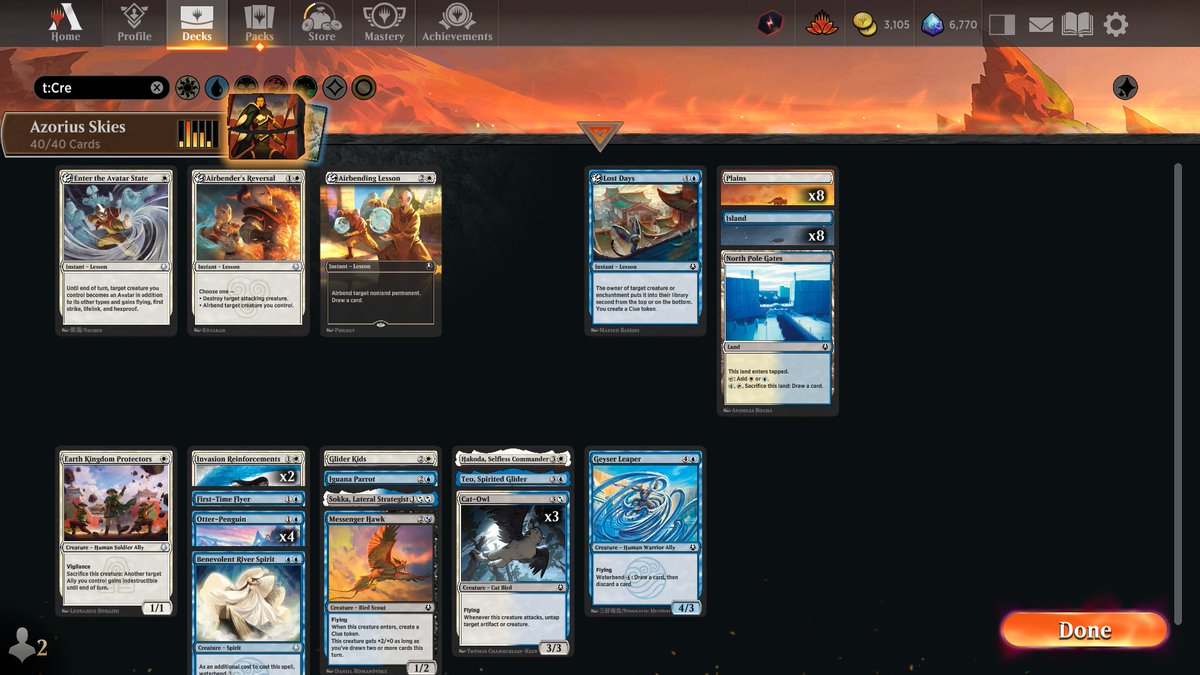 ThePastaPirate's tweet image. ☁️🏆Azorius Skies🏆☁️

1) 1x Hakoda: deck's only rare

2) 2x Reinforcements: flash-chumps swung races

3) 3x Cat-Owl: clunky-looking overperformer

4) 4x Penguin: completely stole this trophy through stalled boards

Draft: 17lands.com/draft/d8c87658…

Games: 17lands.com/details/d8c876…