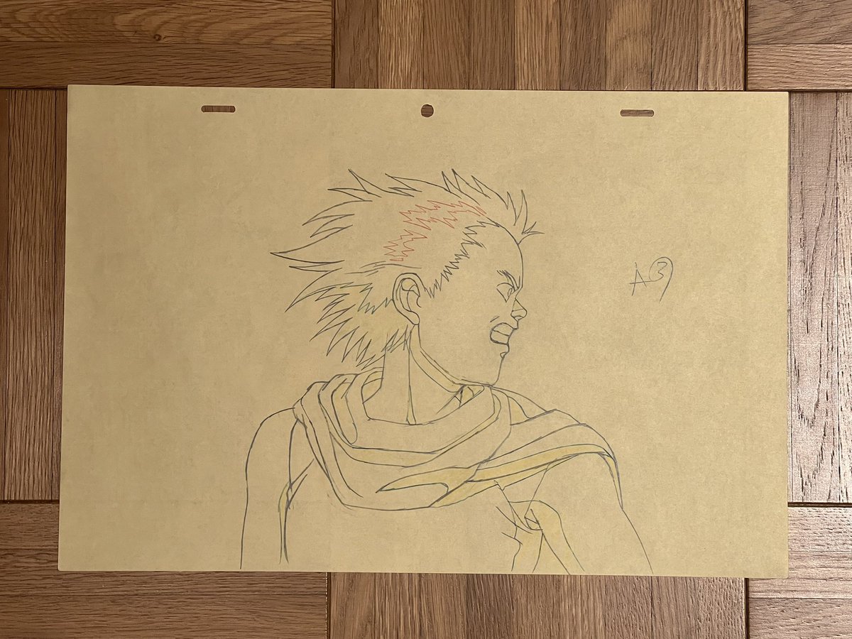 AKIRAの原画が届いた。発砲された群衆を振り返る鉄雄の横顔のアップ