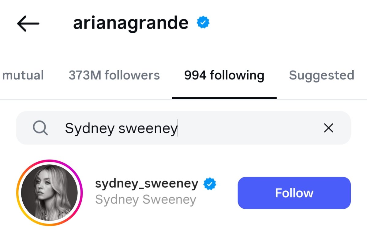 AOTY2024's tweet image. Ariana Grande has started following Sydney Sweeney