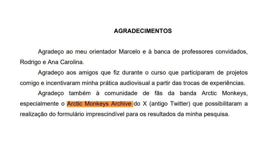 arcticmolnkeys's tweet photo. 🚨: Queremos compartilhar uma notícia que nos trouxe muita felicidade hoje. Em julho deste ano, o João Victor (@retrohomesick), seguidor do Archive, nos contatou para compartilharmos com vocês uma coleta de dados parte de seu TCC. Hoje ele nos contou que obteve sua aprovação ❤️ + https://t.co/997ruRiGGM