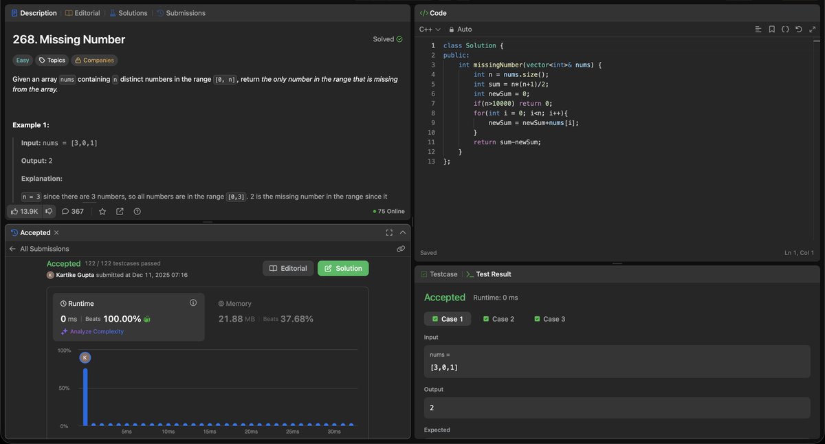 KartikeGupta9's tweet image. day 3/365    
leetcode     

#LeetCode #dailyliferoutine #365days
