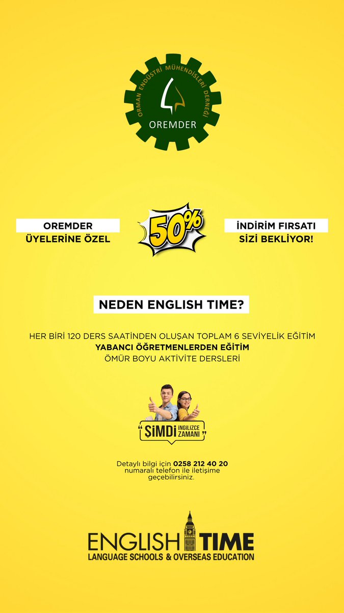 Tüm yabancı dil eğitimlerinde %50'ye varan indirim imkanı sağlayan anlaşmamız #EnglishTime ile yapılmıştır.

Türkiye'de ki tüm şubelerinde geçerli olan anlaşmamızdan mesleklektaşlarımız ve birinci derece aile yakınları faydalanabilirler. Detaylı bilgi için: 02582124020