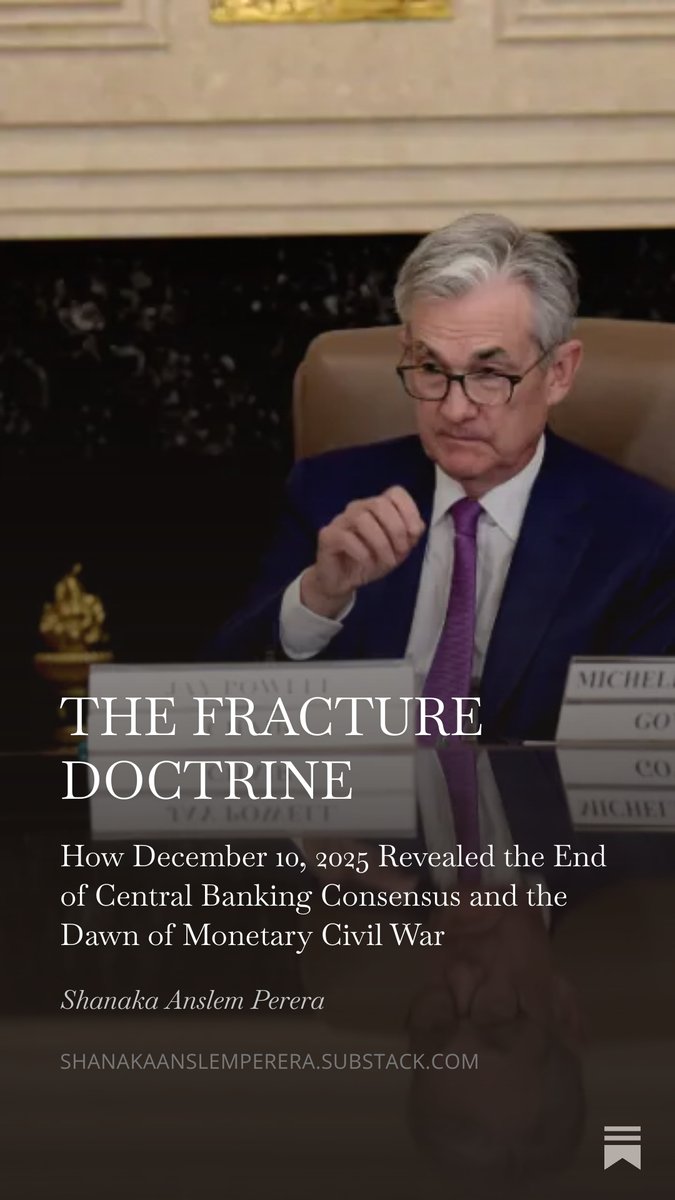 THE FED'S CIVIL WAR HAS BEGUN

December 10, 2025.

The Federal Reserve just fractured in three directions simultaneously.

Three members dissented. One demanded deeper cuts. Two demanded no cuts at all.

This is not disagreement over pace. This is disagreement over reality