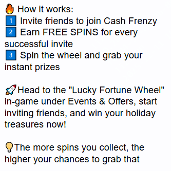cash_frenzy's tweet image. 🎉Ho ho ho! Our Lucky Fortune Wheel is here for a full week of holiday fun! 
🎁From Dec. 12 (Fri) to Dec. 18 (Thu) EST, complete festive tasks and earn SPIN TICKETS to claim  Amazon Gift Cards, Emeralds, Coins, and more!
#CashFrenzy #HolidayEvent #SpinAndWin #MerryChristmas