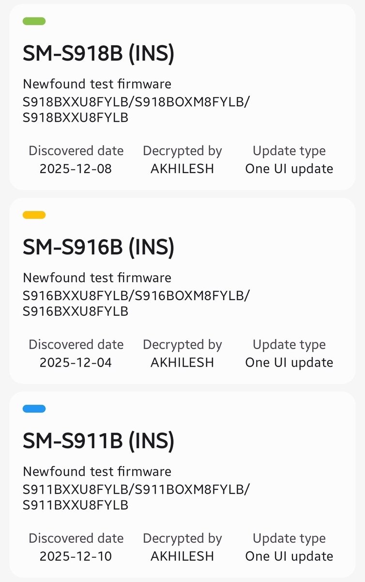 Koram_Akhilesh's tweet image. Breaking❗
OneUI8.5 build spotted for Galaxy S23 series Global variant 🥳

Build info:
S918BXXU8FYLB/S918BOXM8FYLB/S918BXXU8FYLB

S916BXXU8FYLB/S916BOXM8FYLB/S916BXXU8FYLB

S911BXXU8FYLB/S911BOXM8FYLB/S911BXXU8FYLB
#OneUI8_5 #GalaxyS23 #Samsung