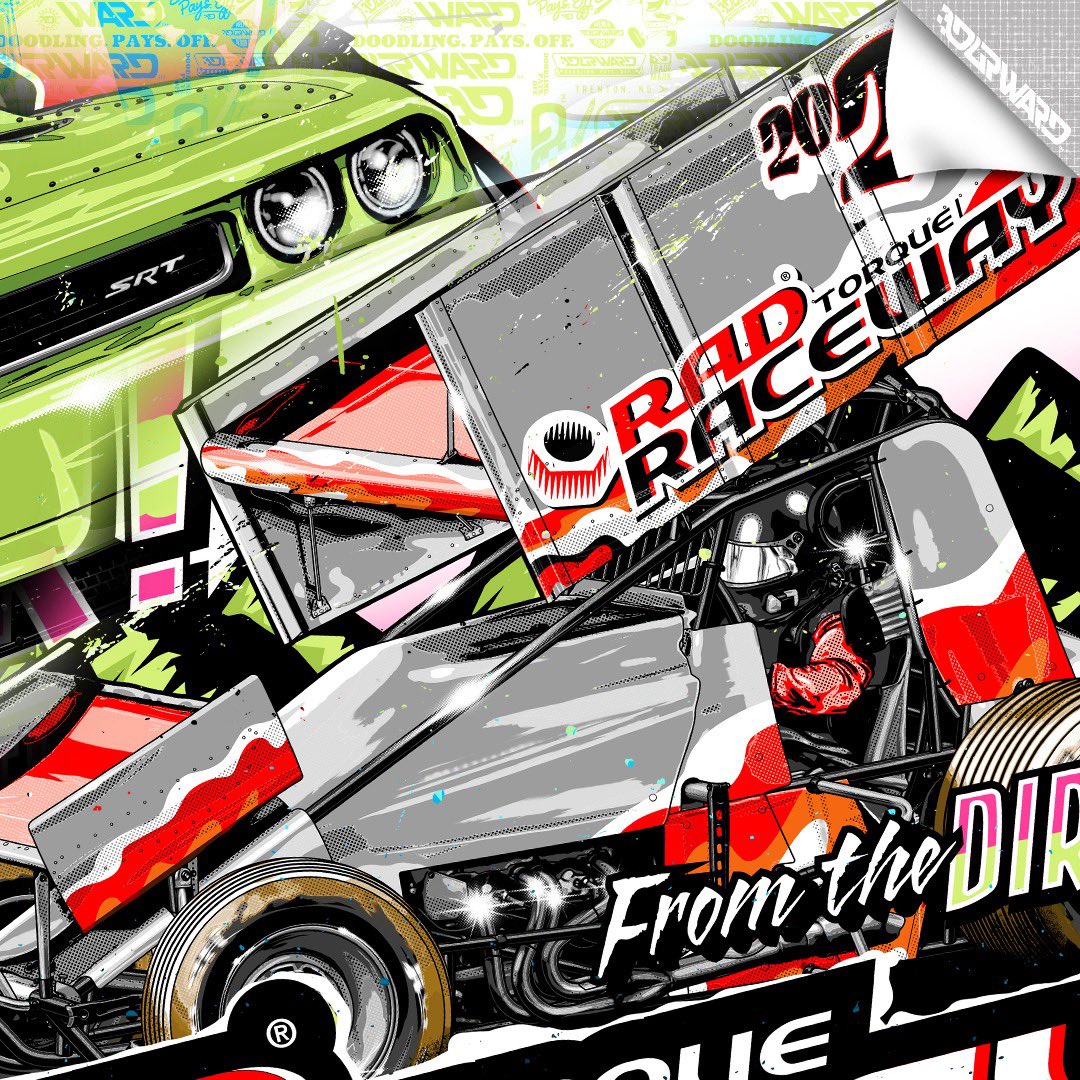 BDurward's tweet image. All new gear for the 2026 season for @RadRaceway .

They wanted a retro old NHRA dragster event tshirt look, and that’s what I tried to target as the end result🖍️

Draw in the details.
Doodling. Pays. Off 🖍️