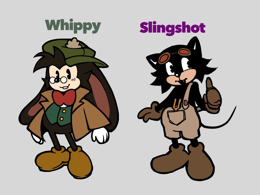 GetItMiller's tweet image. Ya’ll wanna see my characters I did for school? No? Well too bad here they are &amp;gt;:)

Introducing: Whippy, Slingshot, Jerold and his pig girlfriend Camellia. Might do something with them later ooo