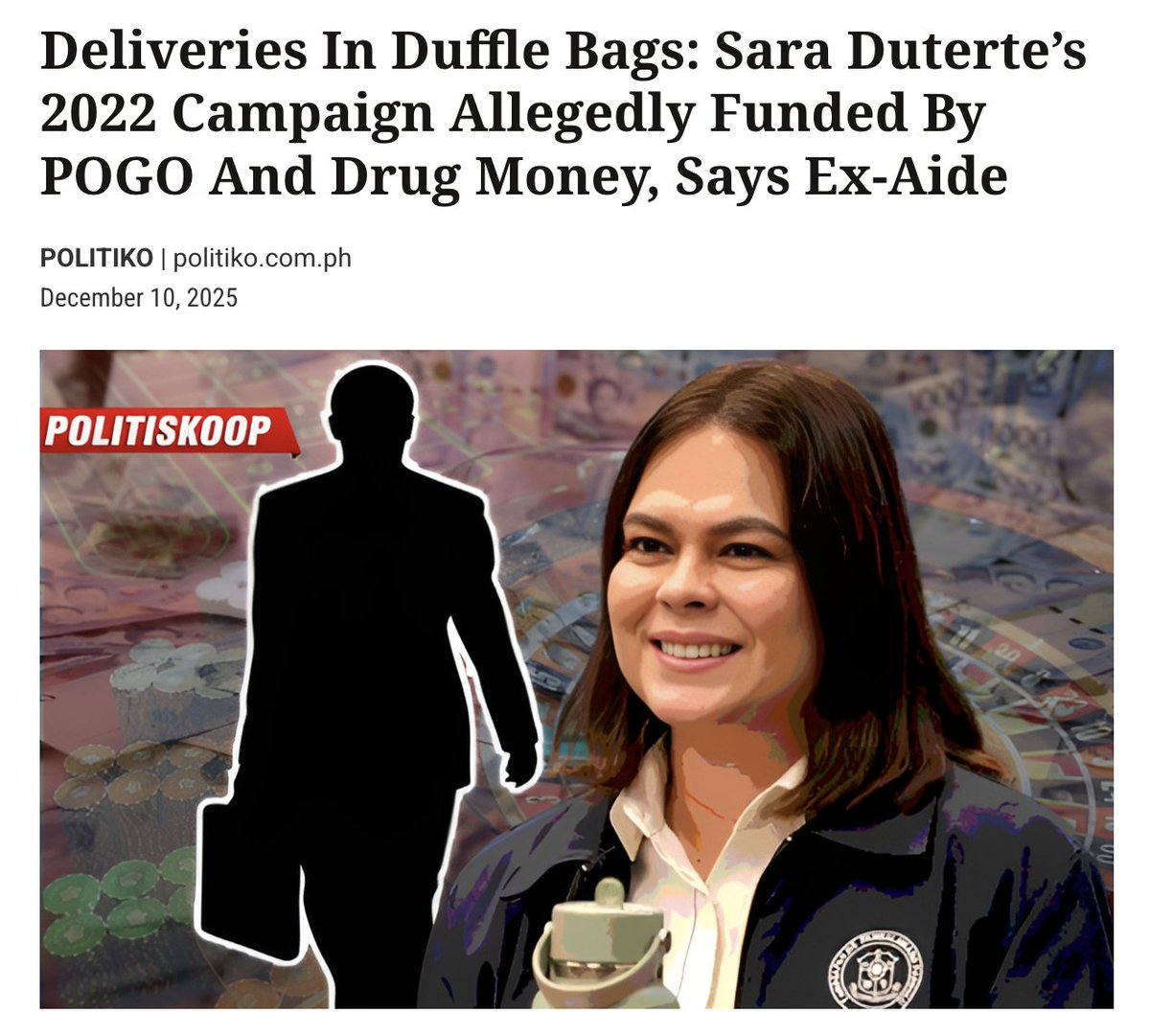 imtheatan's tweet image. 🚨When 'Maletas' are Proof, but 'Duffle Bags and Vehicles' are a Hoax

The recent testimony from an ex-aide, Ramil Lagunoy Madriaga, alleging that Vice President Sara Duterte's 2022 campaign was financed by POGO and drug money  (with cash delivered not just in duffle bags, but in…