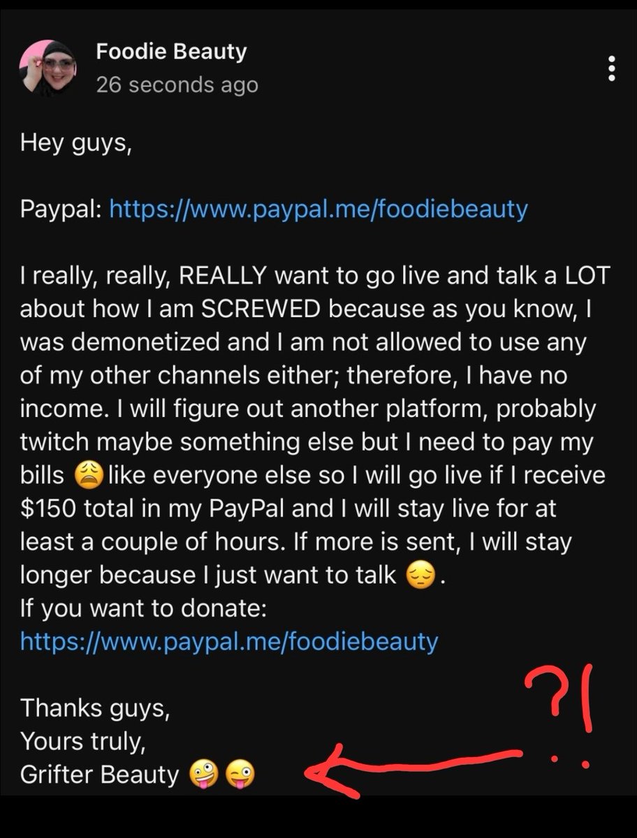 Well, at least she admits it... #foodiebeauty #grifter #getajob