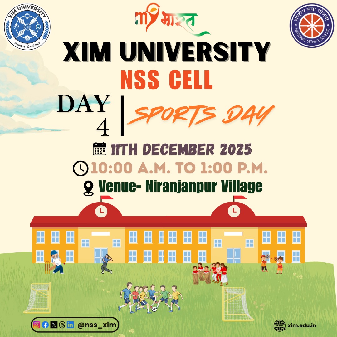 NssXim's tweet photo. XIM University NSS Cell
Day 4 Sports Day
11th Dec 2025, 10 A.M- 1 P.M, Niranjanpur Village
A morning that will bring energy, teamwork & community spirit!
#XIMUniversity #NSSCell #SportsDay #CommunityEngagement #StudentLife #VillageOutreach #YouthForNation #NiranjanpurVillage https://t.co/tINgDKVxdB