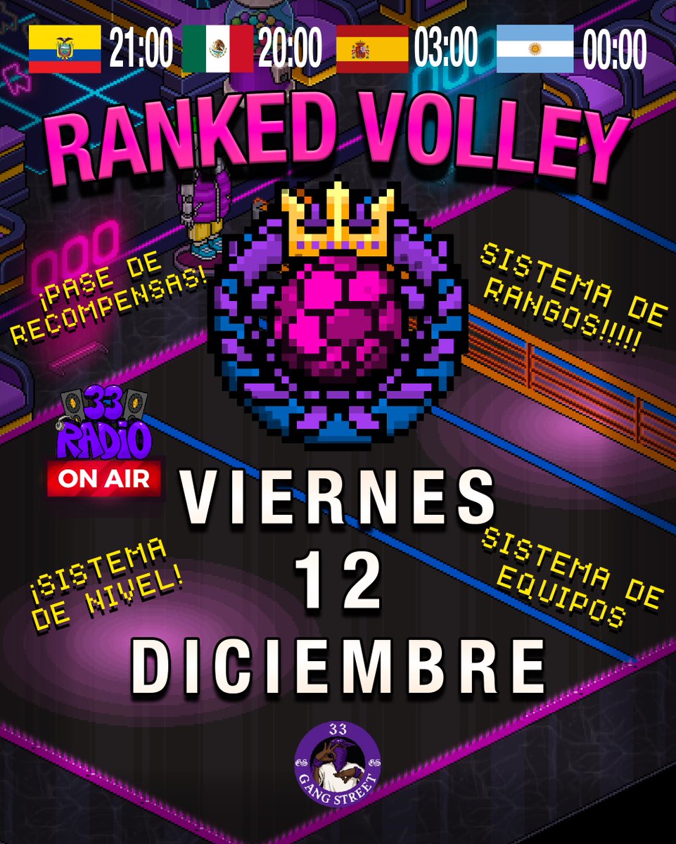 33Habbo's tweet photo. 🏐👑 ¡RANKED VOLLEY LLEGA!

Un sistema oficial de rangos, niveles y equipos llega a la 33
Partidos rápidos, intensos y con un pase de recompensas GRATIS.

¿Listo para jugar un ranked? 3 vs 3

📅 Viernes 12 de diciembre

⏰ 21:00 🇪🇨 | 20:00 🇲🇽 | 03:00 🇪🇸 | 00:00 🇦🇷

RT x 20c
@ESHabbo #Habbo #HabboHotelOrigins