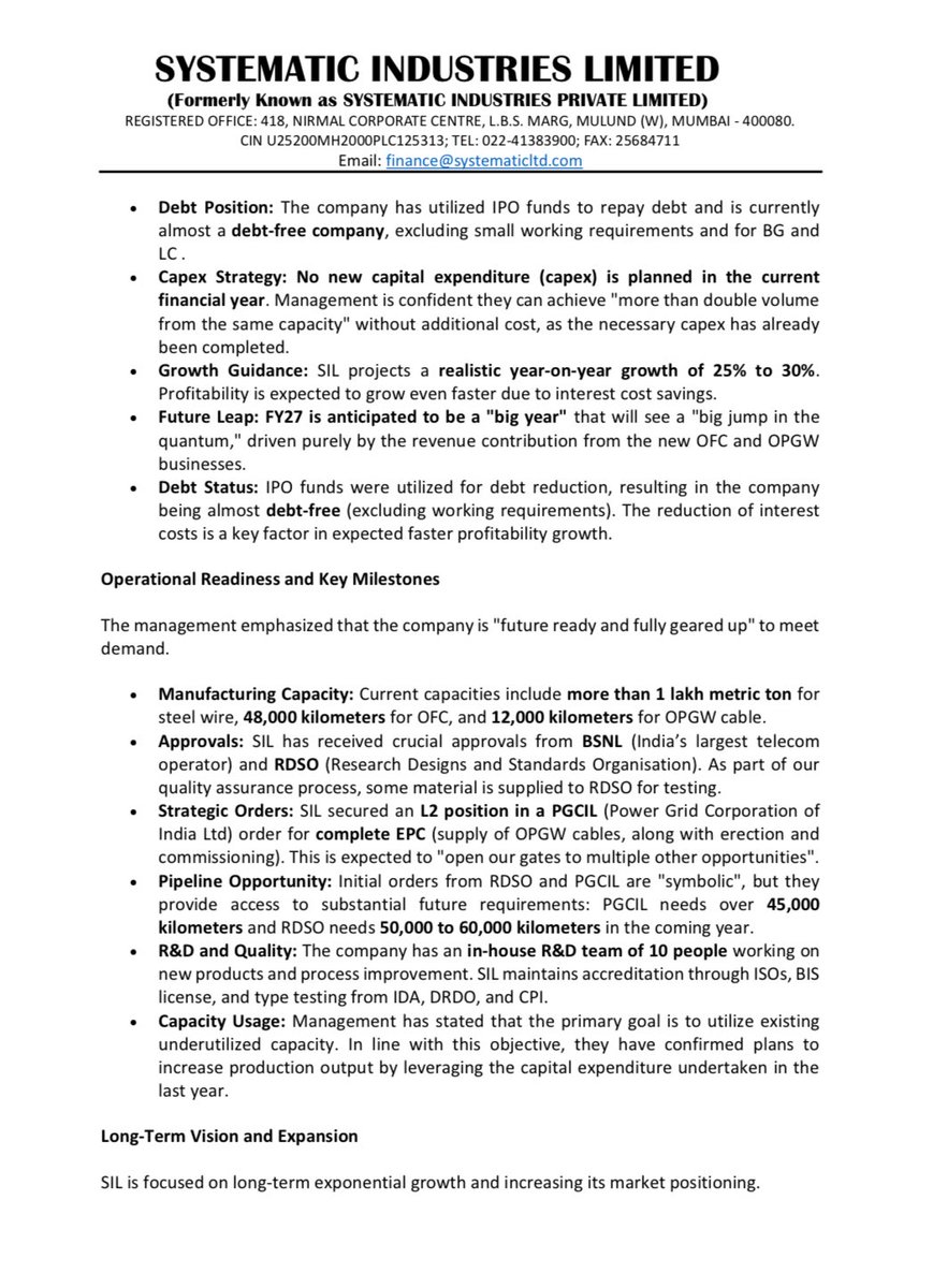 RahulArya7's tweet image. Systematic Industries:

💎Precise updates with clarity given . Do read 

Kind of updates which requires no further probe . 

💎Systematic is a FY27 play and an old school investor stock . Will test patience but wont give jitters . 

#OPGW #systematic #cables