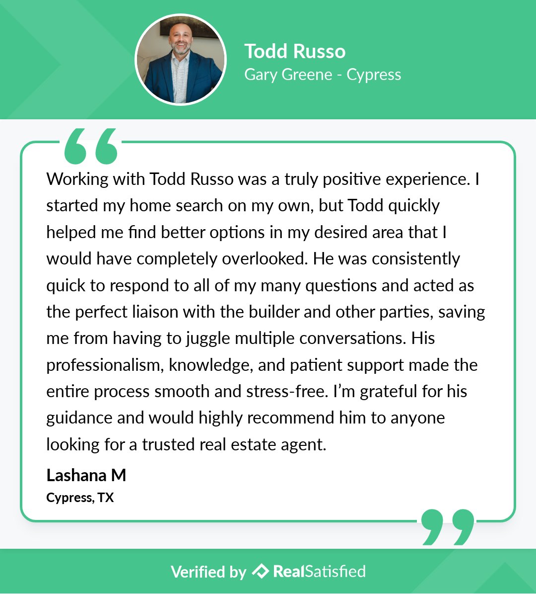 Recommendations like this are energizing. Wow. realsatisfied.com/Todd-Russo via <a href="/realsatisfied/">RealSatisfied</a>