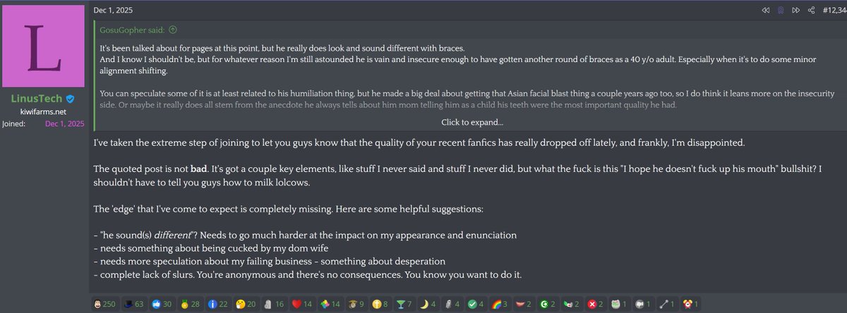 CityBureaucrat's tweet image. It's crazy that Linus took a break from making 8 figures a year on youtube to personally confront his accusers on Kiwifarms. Usually e-celebs hide behind their sycophants.