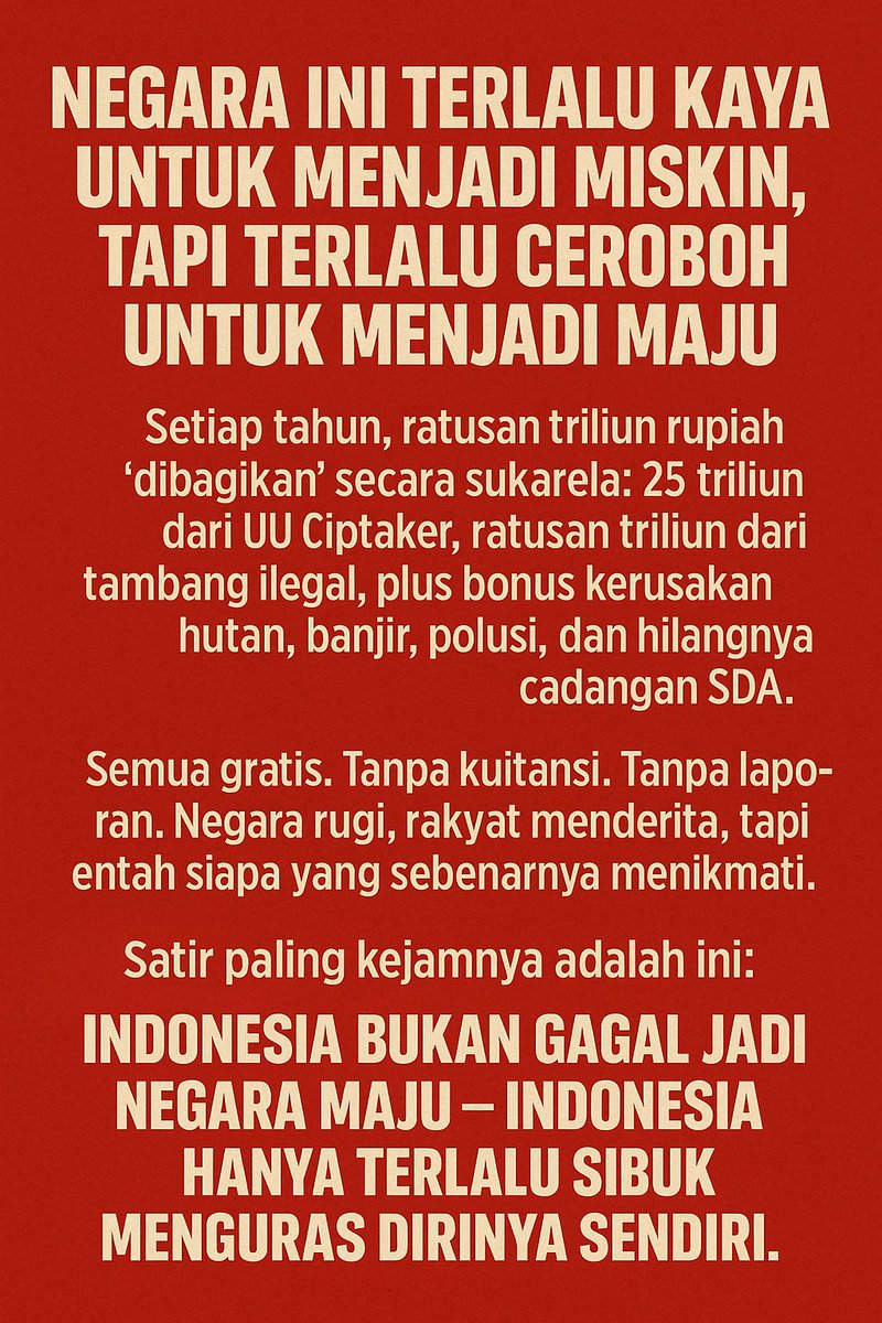 KITA SEDANG KEHILANGAN NEGARA, SETIAP TAHUN—PELANNYA, SENYAPNYA, RATUSAN TRILIUN

Ada sesuatu yang salah ketika sebuah negara yang sekaya Indonesia justru terus-menerus kekurangan anggaran untuk kesehatan, pendidikan, dan pelayanan dasar. Kita sering disuguhi narasi bahwa “APBN