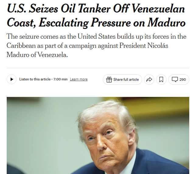 If Trump’s aggression in the Caribbean is about drugs, why did he just seize an oil tanker? 

This is yet another dangerous escalation that brings us closer to a regime change war.
 
Congress must wake up, reassert its constitutional authority, and stop this.