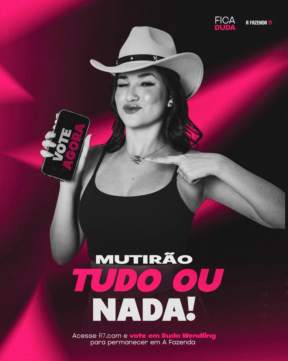 DudaWendling's tweet image. ⚡️ MUTIRÃO TUDO OU NADA INICIADO! 🩷

🗳️ A cada 10 votos mandem um emoji ou uma palavra nesse tweet.

🎯 META: 15 MIL COMENTÁRIOS 

⏰ ENCERRA ÀS 01:00 

🚨 O voto é pra FICAR, votem na DUDA!

🔗 LINK: record.r7.com/a-fazenda/a-fa…

#FicaDuda #AFazenda17