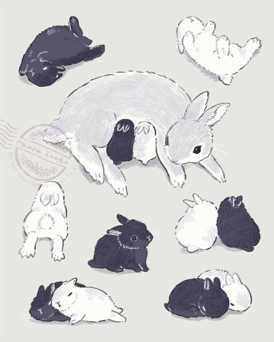 yura_inaho's tweet image. しろくろ双子こうさぎとママ