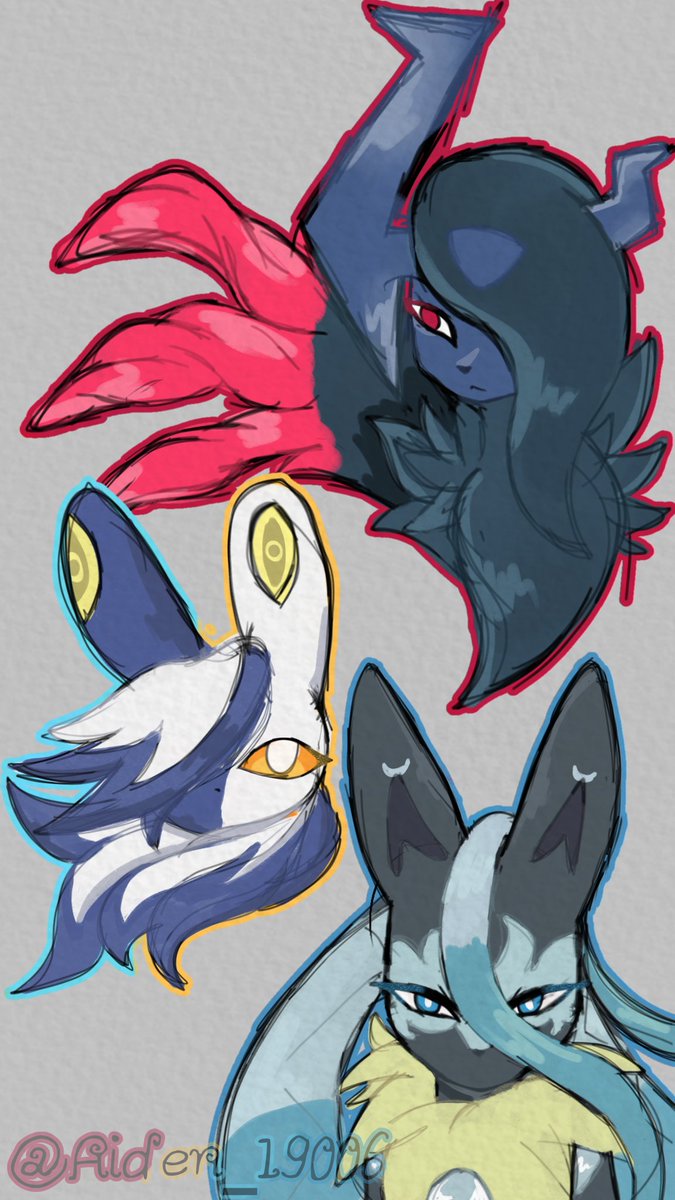Estas megas sin dudas han sido mis favoritas, hasta ahora jsjs  ₍ᐢ..ᐢ₎♡ 

#pokemon #lucario #meowstic #absol