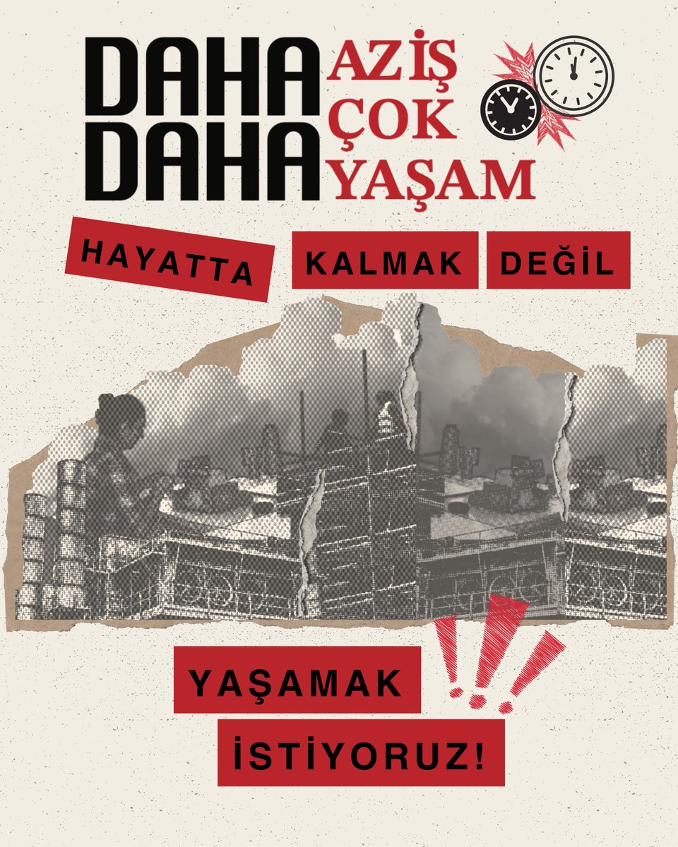 aziscokyasam's tweet image. Hayatta kalmamıza zor yetecek asgari ücreti kabul etmeyecek, mücadeleyi zam tartışmasına sıkıştırmayacağız. Yaşam için gerekli zam ve zaman mücadelesini işyerlerinden ve sokaklardan yükselteceğiz.

Dünyayı istiyoruz kırıntı değil!
Hem zam hem zaman!
Daha az iş daha çok yaşam!
