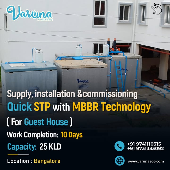 Varunaeco's tweet image. A Govt Guest House in Bangalore adopted Varuna’s Quick STP (MBBR Tech). 💧
25 KLD plant installed in just 10 days with zero odor. Treated water now reused for gardening &amp;amp; flushing, saving freshwater. 🌱

📞 +91 9741103135 | 🌐 zurl.co/CNySO
.
.
.
#VarunaEco
#QuickSTP