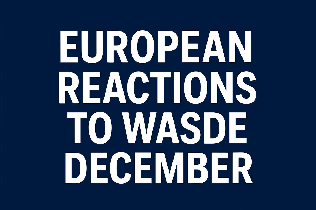 European Reaction to the December WASDE 🇪🇺📊

#wheat struggled with record global output 😅🌾 but bounced back late 💪
#CORN stayed mostly flat, reflecting market caution 🌽🤝

A stronger euro and a dovish Fed added extra volatility 💶✨

#WASDE #Grains #EUmarkets 🌾🌽📈