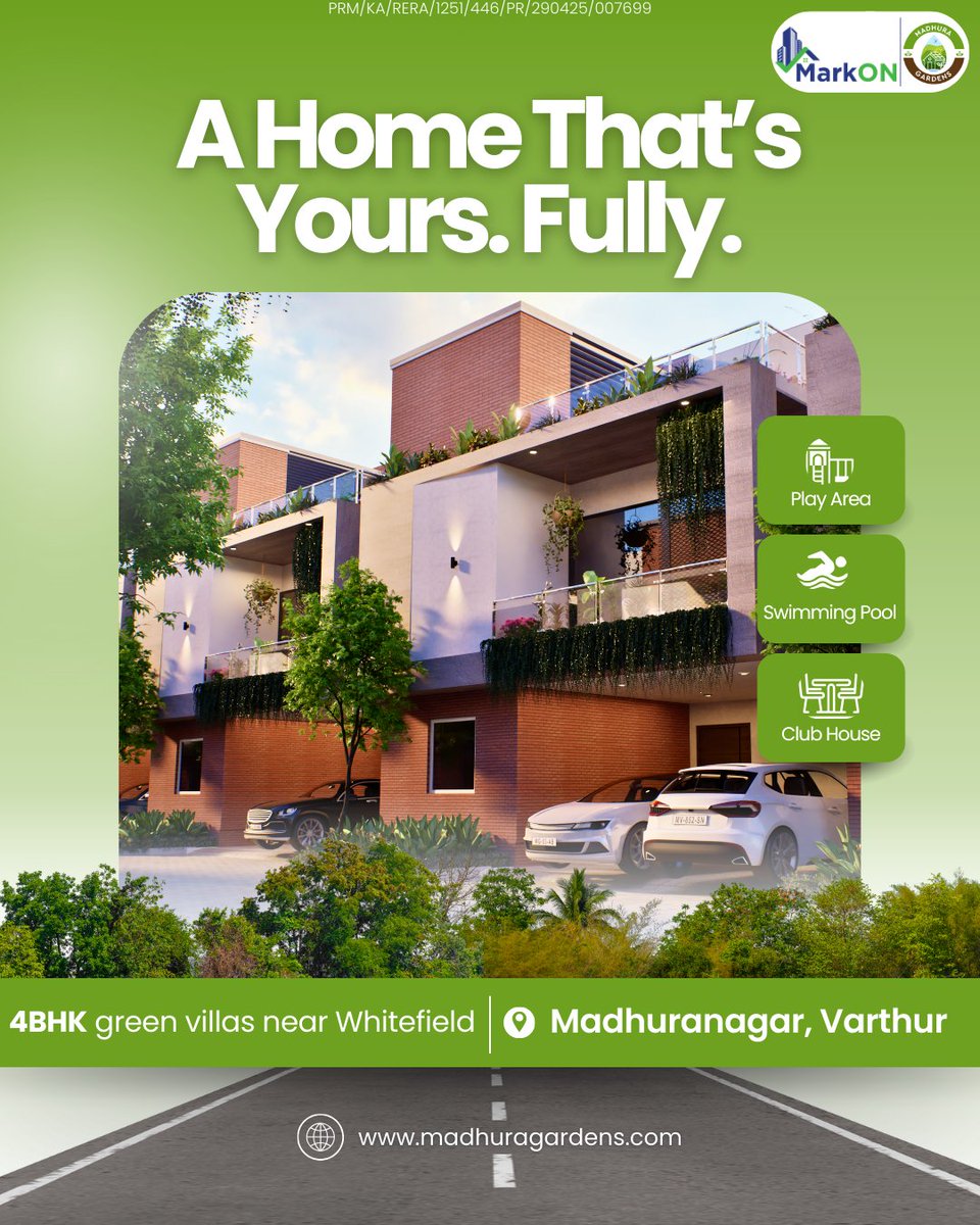 MarkonHomes's tweet photo. A home that’s yours in every sense.
4BHK green villas near Whitefield, at Madhuranagar–Varthur. 🌿

#MadhuraGardens #Markonhomes #WhitefieldVillas #VarthurHomes #villasnearvarthur #BangaloreRealEstate #4BHKVillas https://t.co/quNvasp6UB