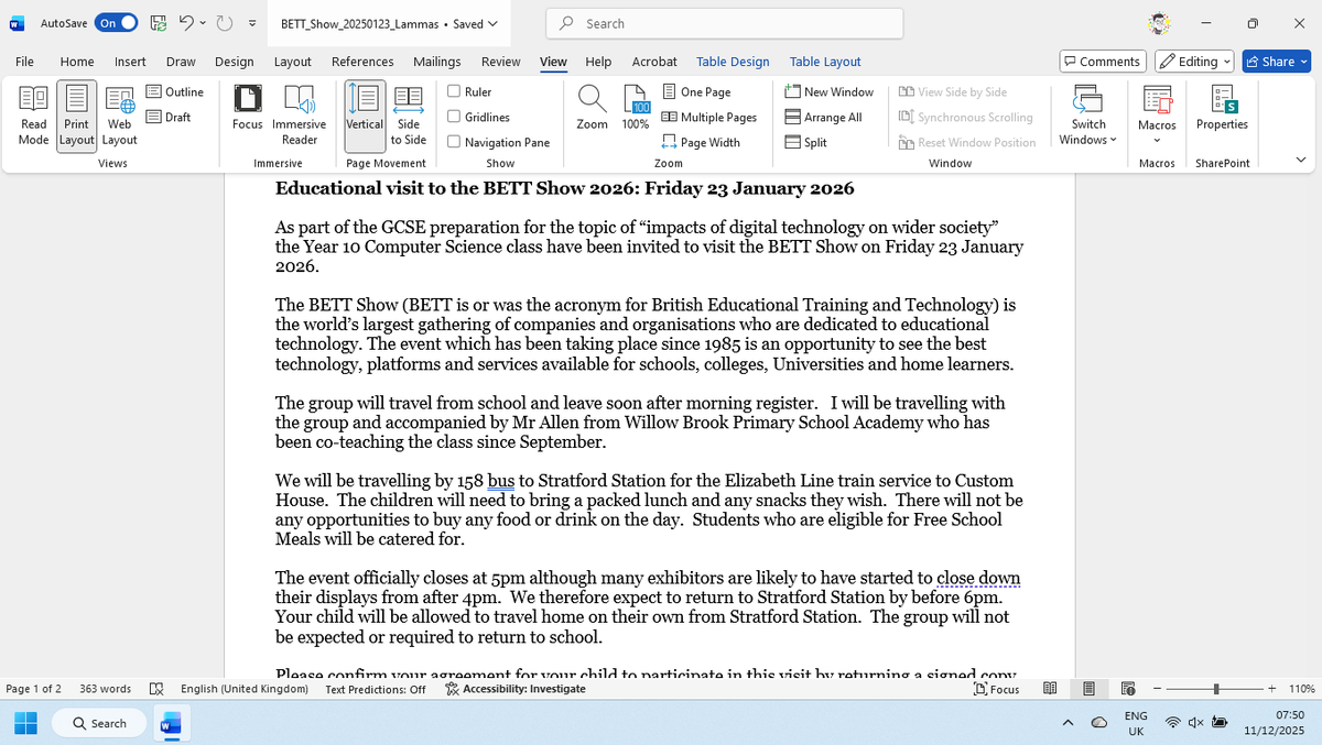 TsuiAllen's tweet photo. In other news, just drafted the letter for taking my Y10 students to @Bett_show on Friday 23 January 2026. 'Tis a pity that the group couldn't be part of the #KidsJudgeBETT judging panel but hey ho-ho-ho! (Note the festive overtones...) https://t.co/4jLjTmB2sU