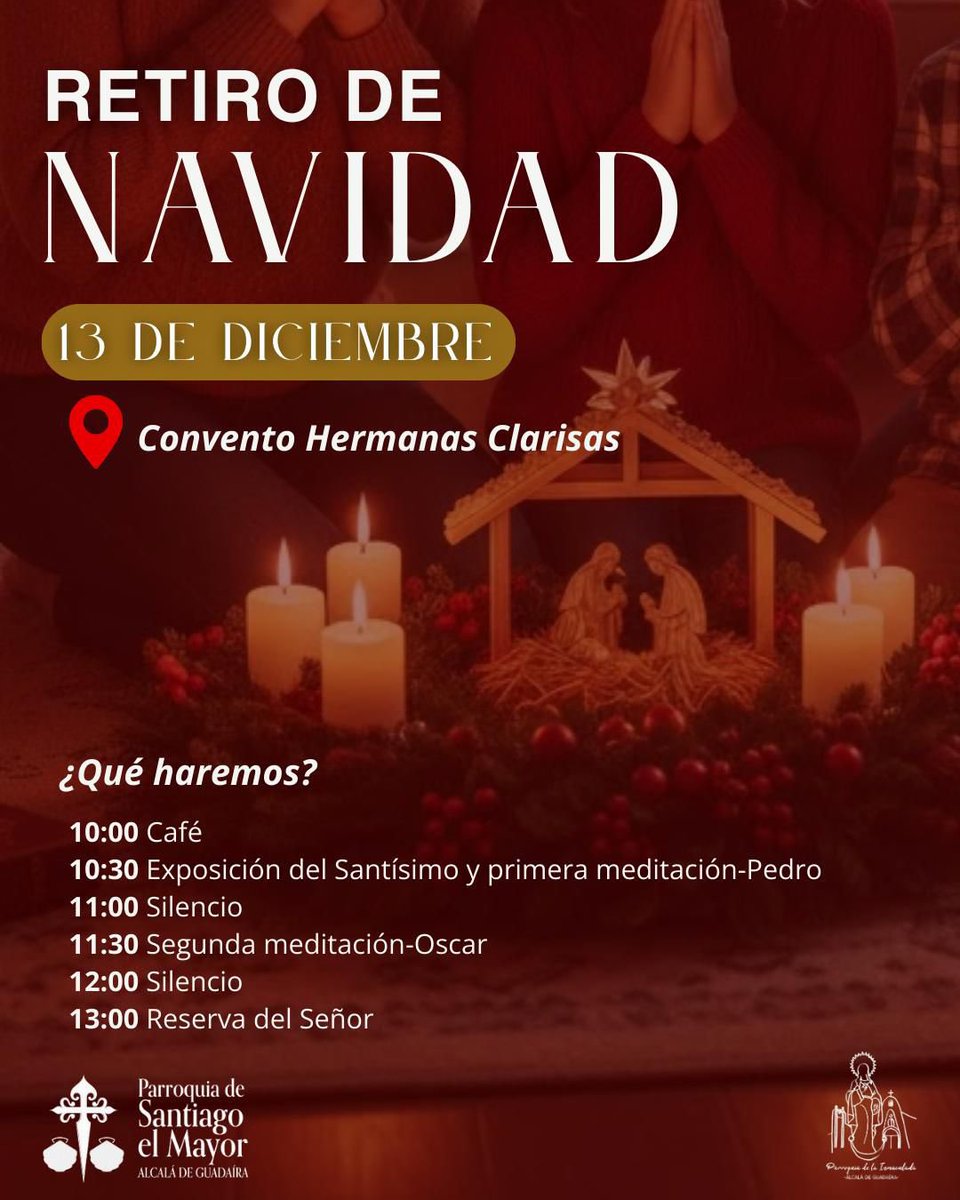 𝐑𝐞𝐭𝐢𝐫𝐨 𝐝𝐞 𝐧𝐚𝐯𝐢𝐝𝐚𝐝 | El próximo 13 de diciembre celebramos en conjunto a la @parroquiadelainmaculada el retiro de navidad que tendrá lugar en el convento de las hermanas clarisas desde las 10:30h.