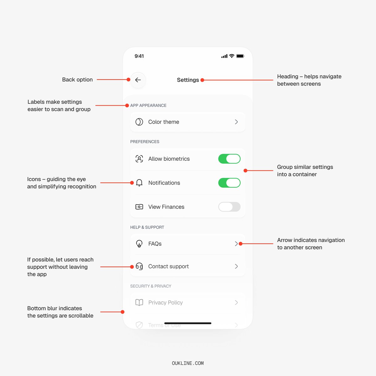 How to design better settings screens. 

Settings might seem like a boring, “less important” screen, but they’re actually one of the most important screens in the app. 

That’s why we considering the logic behind each option and how to make them as easy as possible for users to