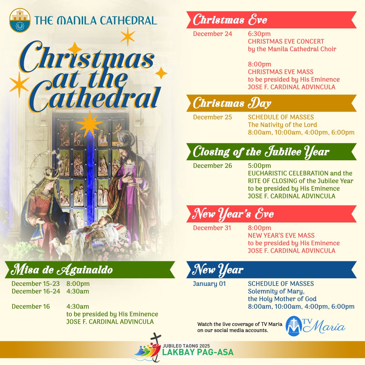 CathedralManila's tweet image. CHRISTMAS AT THE CATHEDRAL 2025
LOOK: Simbang Gabi and Christmas Schedule at the Manila Cathedral. Come and celebrate Christmas with us here at the Mother Church of the country!
#ManilaCathedral #Christmas2025 #MotherChurch