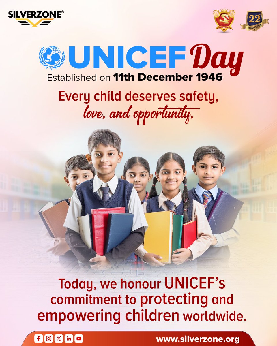 Celebrating UNICEF Day!
Every child deserves safety, love, and opportunity! Honouring UNICEF’s mission to protect and empower children everywhere.

#UNICEFDay #ChildRights #ProtectAndEmpower #GlobalChildren #SafetyAndLove #UNICEF #silverzoneolympiad #olympiad #education
