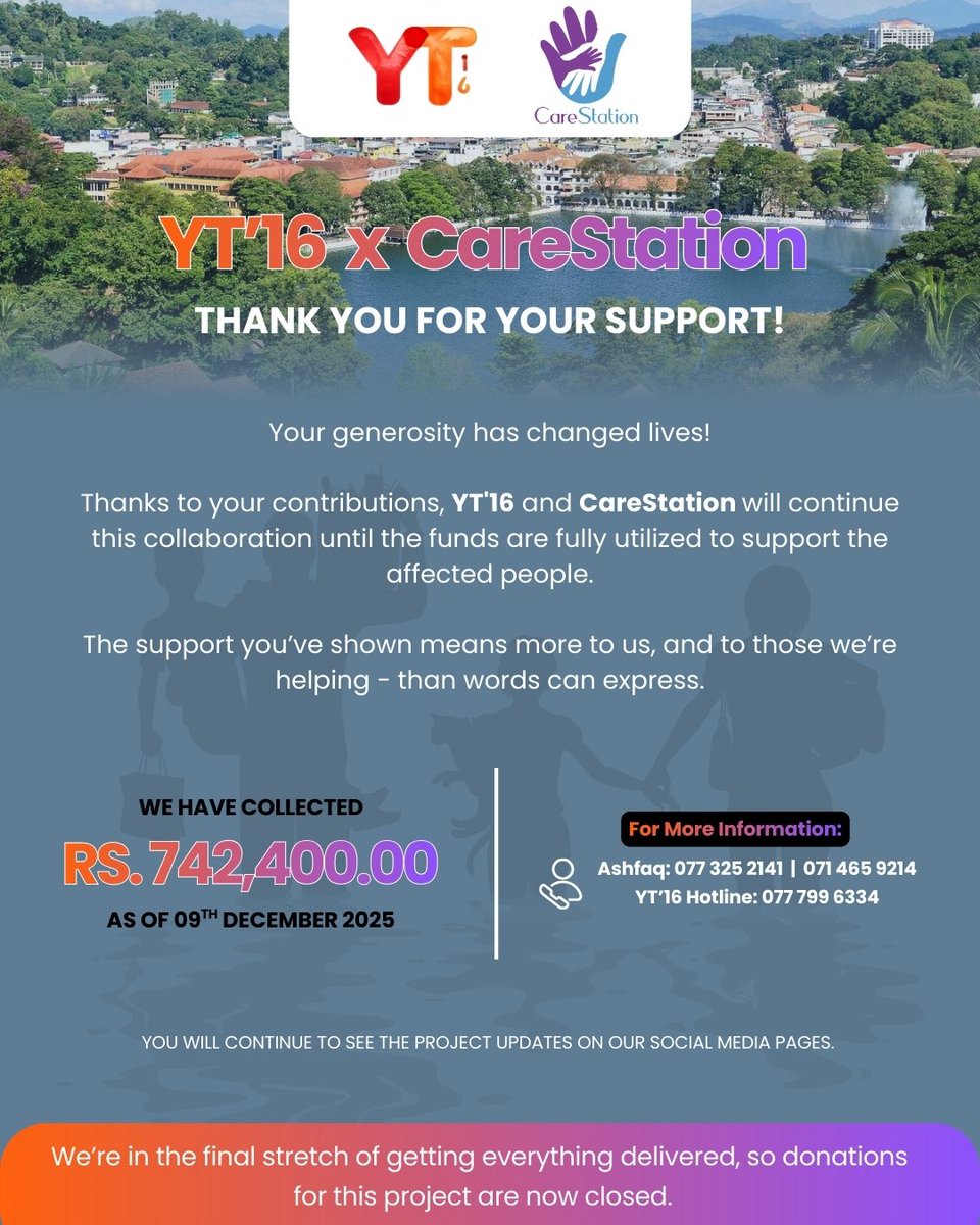 YT16OFFICIAL's tweet photo. We have been helping many people and continue to do so — both YT16 and CareStation are working tirelessly.

You can still donate to CareStation SL as they continue Disaster Relief and Recovery Work.

We will post pictures of our efforts once we wrap up the work. #YT16 #LKA ❤️ https://t.co/V8eZdABjTD