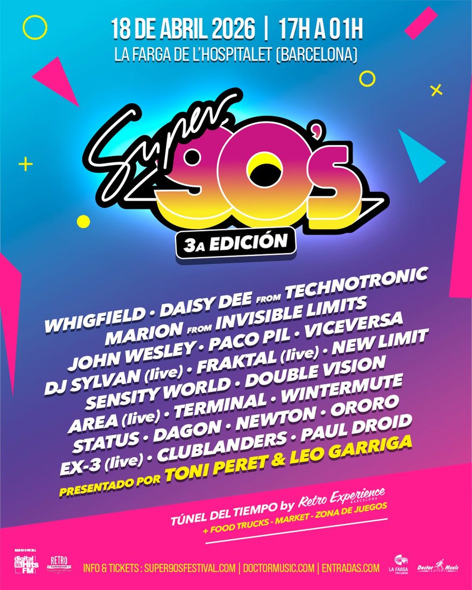 18 de Abril de 2026 
Se van confirmando las fechas donde nos podremos ver el año que viene.
Super90´s Festival
Entradas a la venta a partir del 12.12.25 
¡Solo las primeras 500 Early Bird por 25€! 
 super90sfestival.com
#ingridmorral #albertotapia #pedromiras #super90soficial