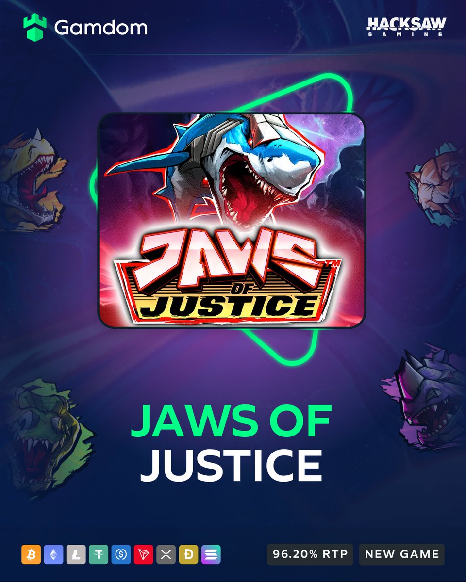 gamdom's tweet image. Space sharks are here in Jaws of Justice 🚀🦈

Hacksaw brings cosmic chaos with wins up to 10,000x! 💰

-💚 + 🔄 + 🆔 - KYC Lvl 2 verified Gamdom users only