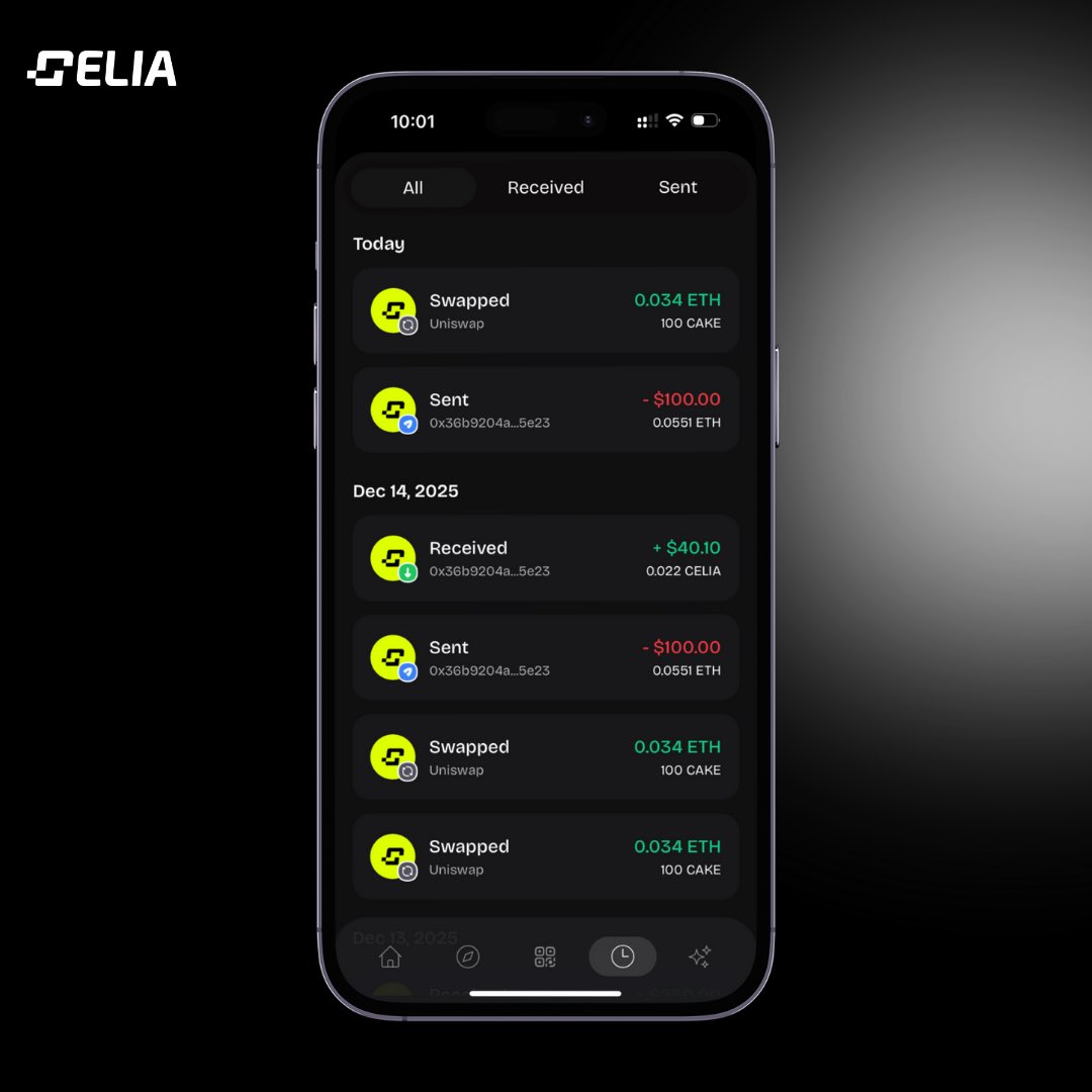 CeliaWallet's tweet image. One of the most anticipated features is coming this December — the Celia Wallet.

Track your swaps, sends, and receipts with a clean, intuitive interface built for real crypto users.

The Celia App is more than a wallet — it’s the foundation of a full utility ecosystem powered by…