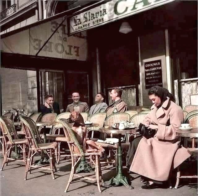 ParisAMDParis's tweet image. 📸 Robert Capa. 
La terrasse du Café de Flore, Saint-Germain-des-Prés 
1952. Paris 6e