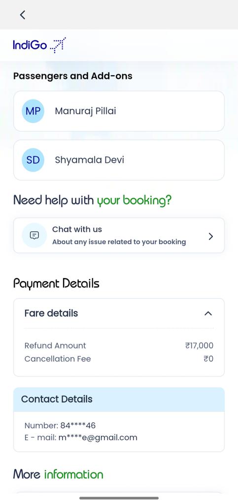 AdvocateManuraj's tweet photo. @Cleartrip It was cancelled by IndiGo, not you. IndiGo has already refunded the full Rs.17,000 to Cleartrip.
Why are you trying to deduct the convenience fee, when it was already charged once?
Please process the full refund. Give price breakup of Rs 17000 credited by @IndiGo6E https://t.co/hSJd3U8PfZ