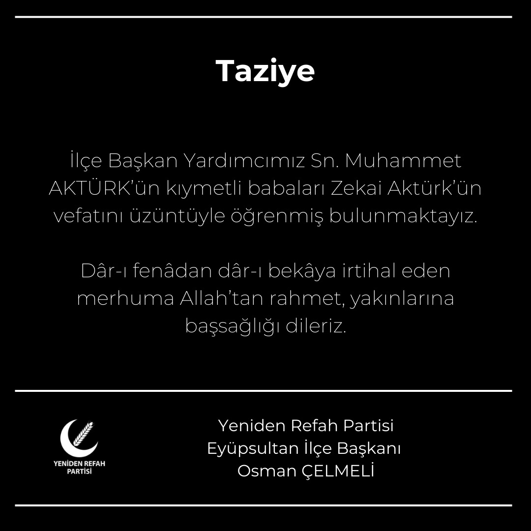 Yeniden Refah Partisi Eyüpsultan İlçe Başkanlığı (@rpeyupsultan) on Twitter photo 