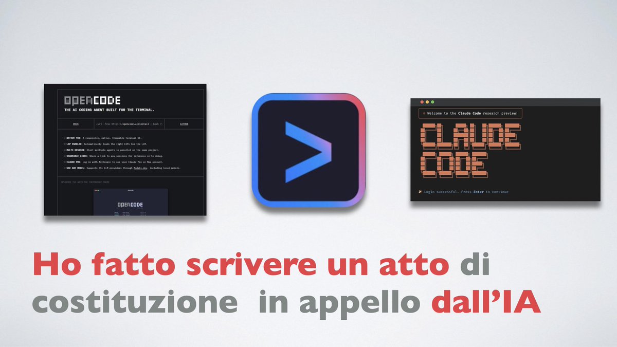 StrozziFilippo's tweet image. In questo periodo sto sperimentando con #ClaudeCode, #Geminicli e #OpenCode e mi sono divertito a fargli creare un atto dall’inizio alla fine. SPOILER 🚨: I risultati mi hanno stupito così tanto che ci ho fatto un video 👇🏻
avvocati-e-mac.it/blog/2025/12/1…
