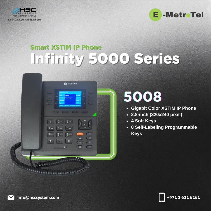 The E-Metrotel Infinity 5008 delivers gigabit speed, smart features, and seamless UCX integration for modern communication.

#HSCS 
#forasaferworld #uae #abudhabi #dubai #digitaltransformation
#e-MetroTel #Infinity5008 #XSTIM #IPPhone #VoIP

#ملتزمون_ياوطن
#نتصدر_المشهد