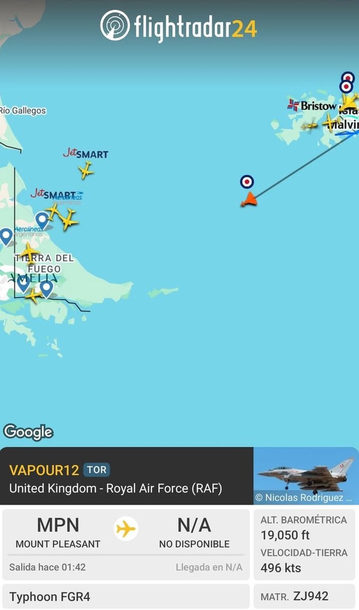 Los Typhoon británicos de Malvinas se están pegando vuelos con el trasponder colocado desde que Argentina dispone de los F-16 usados que compró a Dinamarca, en la base de Río Gallegos.