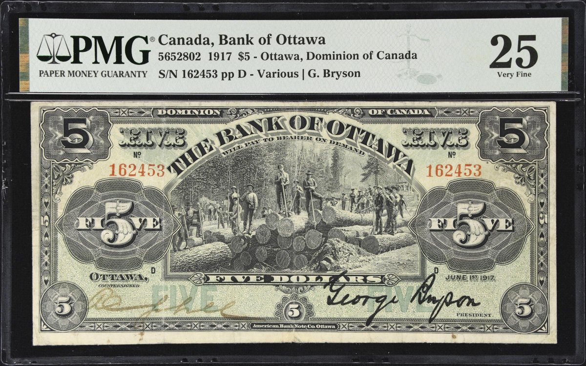 SPMC_1961's tweet photo. Society of Paper Money Collectors Presents the Note of the Day!
$5 1.6.1917 Canada, Bank of Ottawa
DC 565-28-02
Photos Courtesy of Stack’s Bowers Galleries
#Noteoftheday #Societyofpapermoney #papermoney #History #December #World #Canada https://t.co/02fhdPlLIm