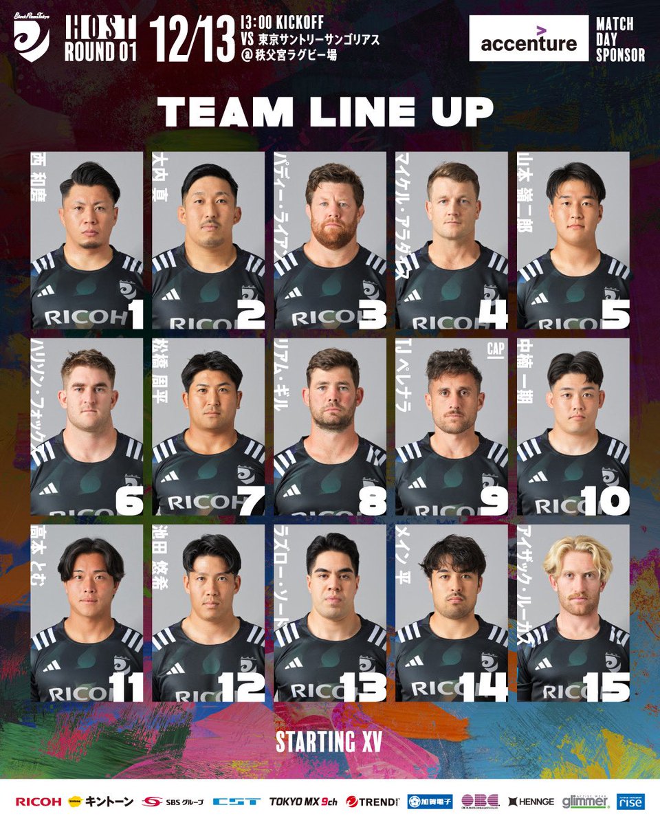 RICOH_BlackRams's tweet image. ||◤ 𝐌𝐄𝐌𝐁𝐄𝐑 ◢||
🏆#NTTジャパンラグビーリーグワン 2025-26 第1節
🗓️2025年12月13日(土) 13:00K.O
🆚#東京サンゴリアス
🏟️秩父宮ラグビー場(東京都)

出場メンバーが決定いたしました🐏
熱いご声援よろしくお願いいたします📣🔥

🔗blackrams-tokyo.com/news/game/2025…

#BlackRamsTokyo…